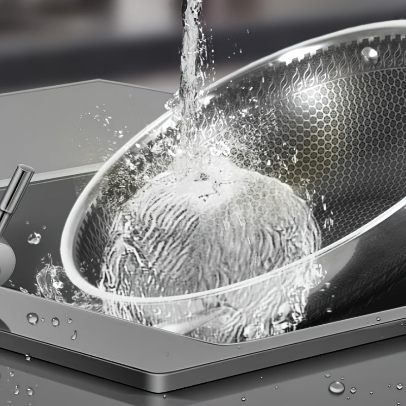 Stainless Steel Wok 34cm with Lid for Induction, Ceramic, Halogen Stoves