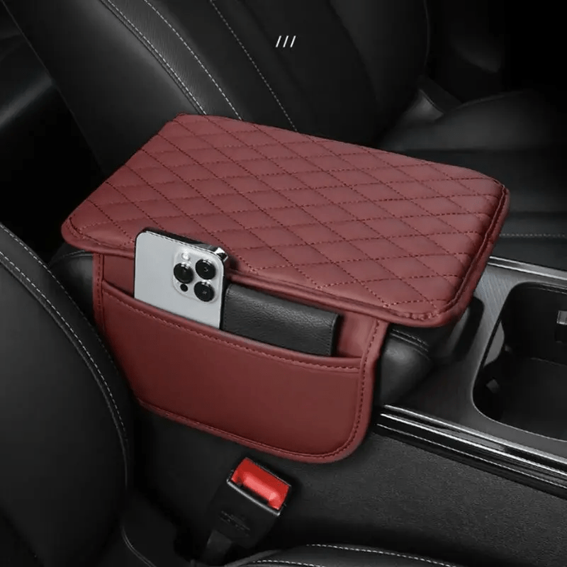 Car Armrest Cushion PU Leather with Storage Bags for Phones and Accessories