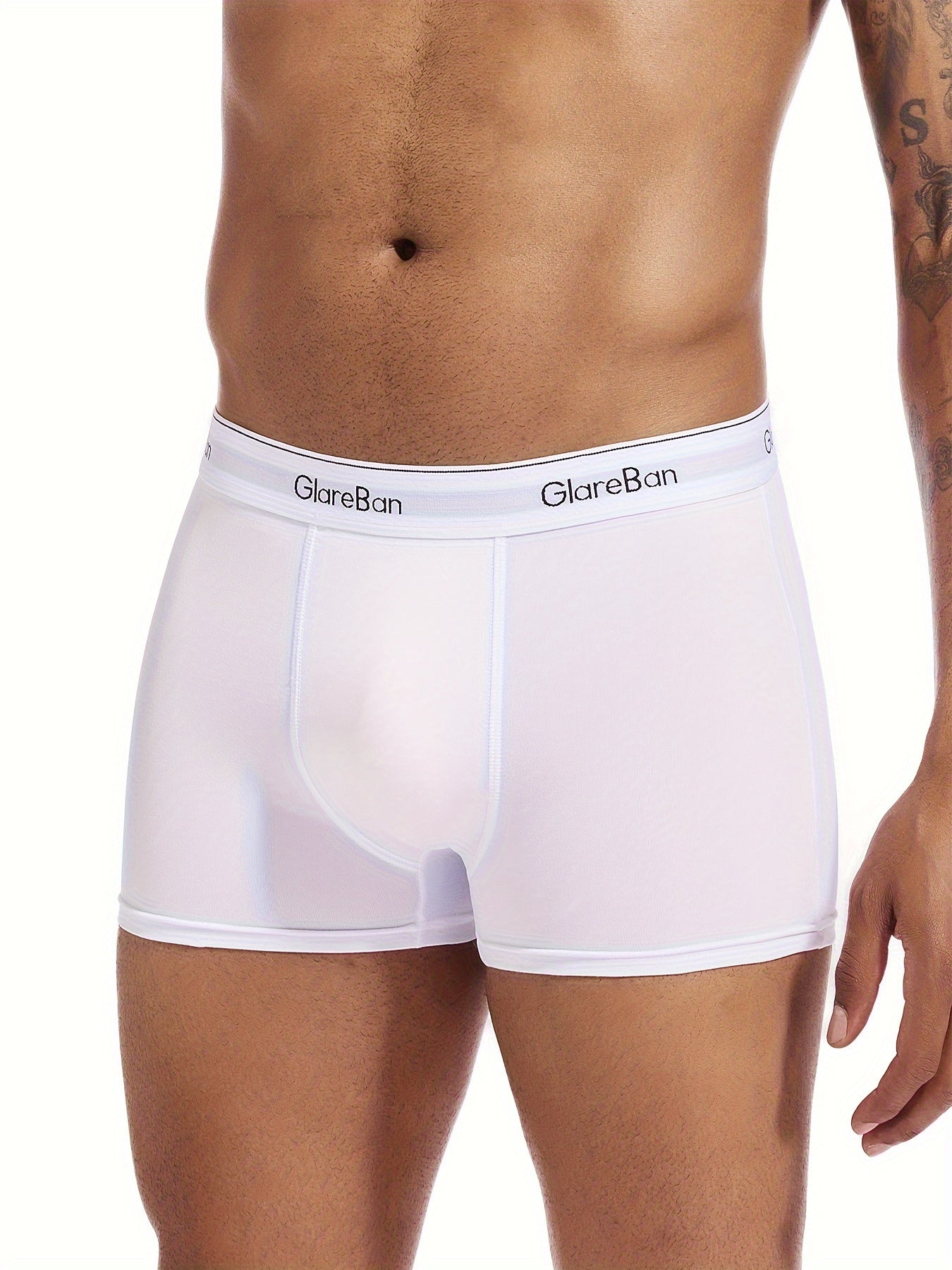 Men's White Boxer Briefs Set 3 Breathable Polyester Blend Elastic Waist Non-See-Through Comfortable Casual