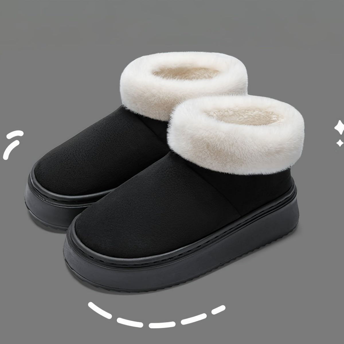 Women's Winter Slip-On Boots Soft Fabric Faux Fur Black Brown