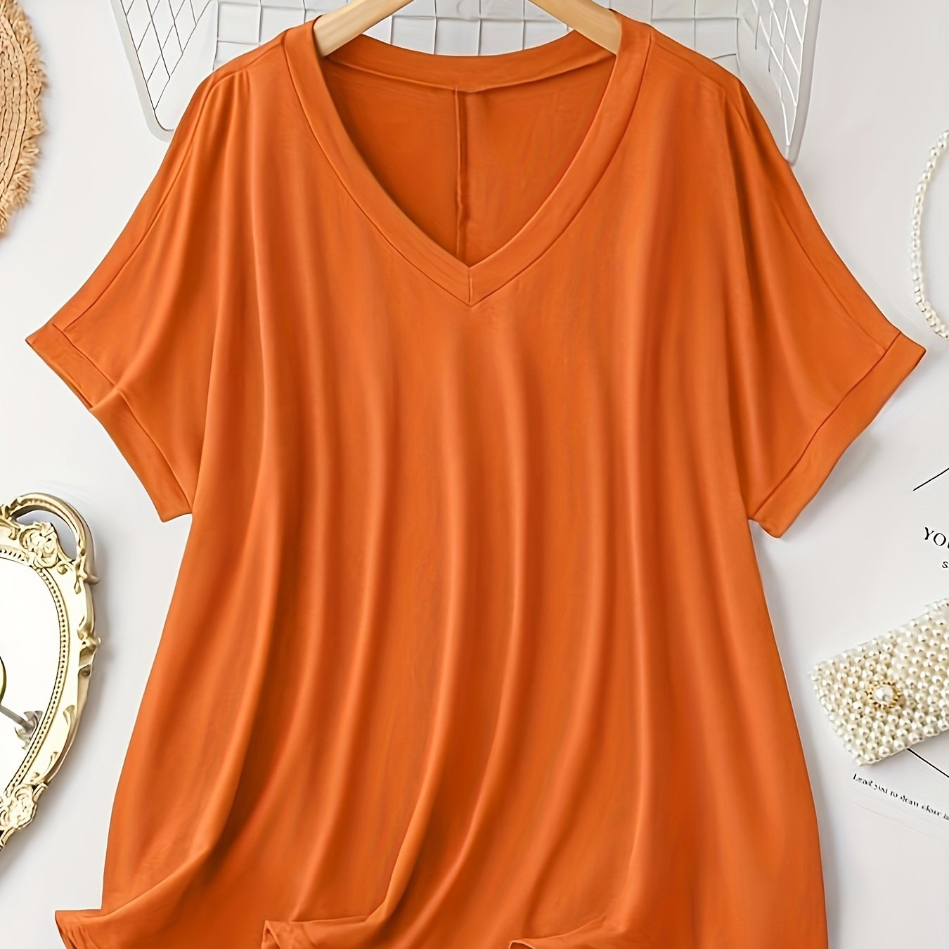 Plus Size Women's V Neck T-Shirt Casual Short Sleeve Top Summer