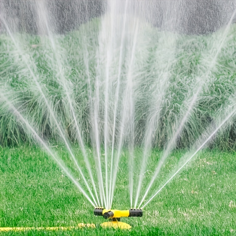 Automatic Lawn Sprinkler 360° Rotating Arms Large Area Coverage Yellow