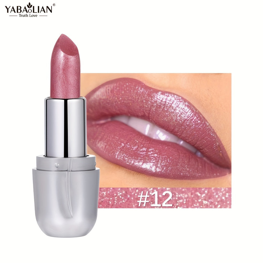 Mujer lápiz de labios metálico perlado de larga duración a prueba de agua con brillo rosa