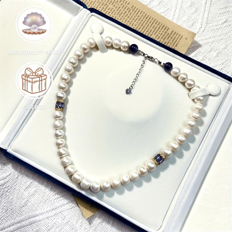 Women's Freshwater Pearl Necklace Natural White Elegant Gift Box