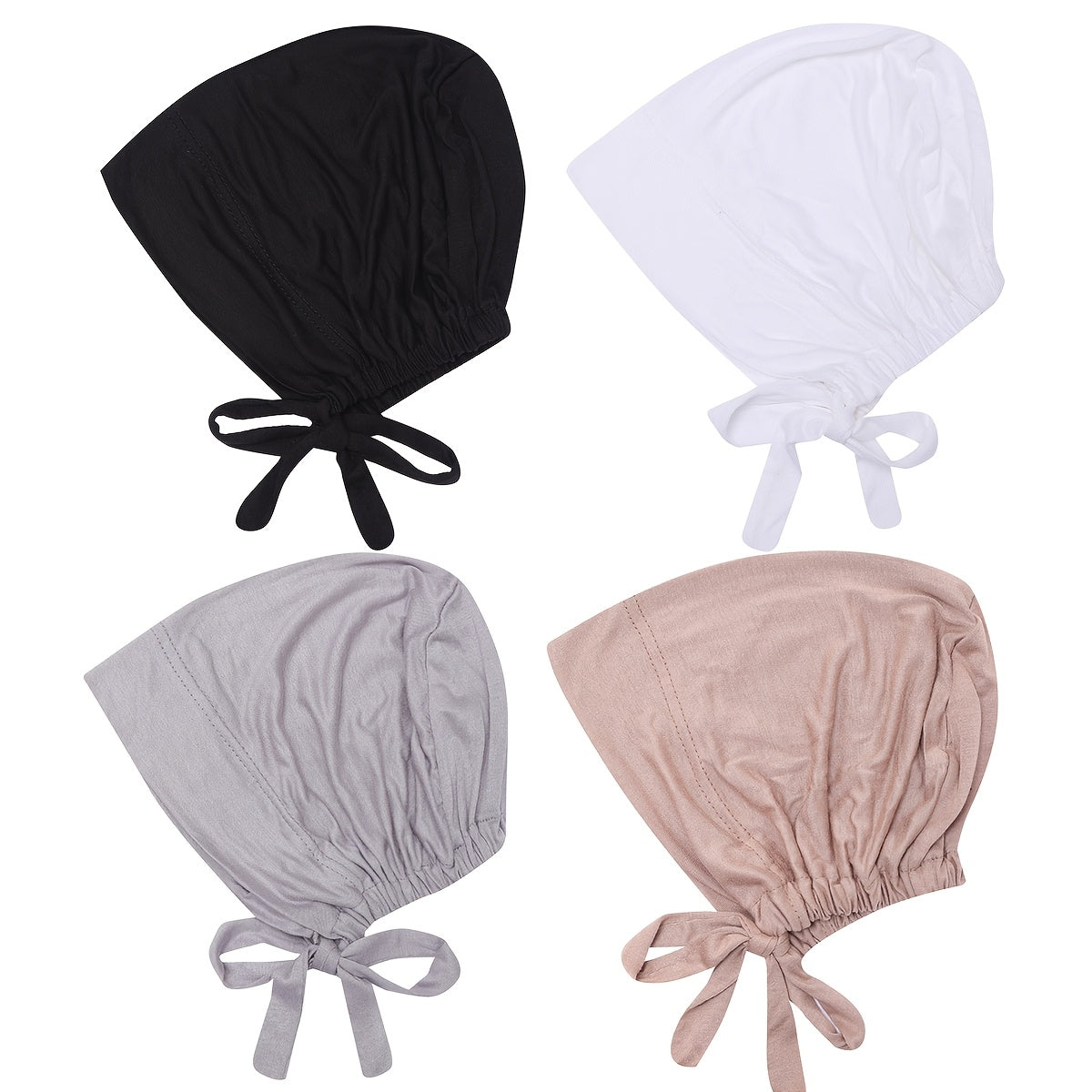 Set de 4 gorras internas de modales ajustables para hijab, transpirable, elásticas y con cordón, para mujeres