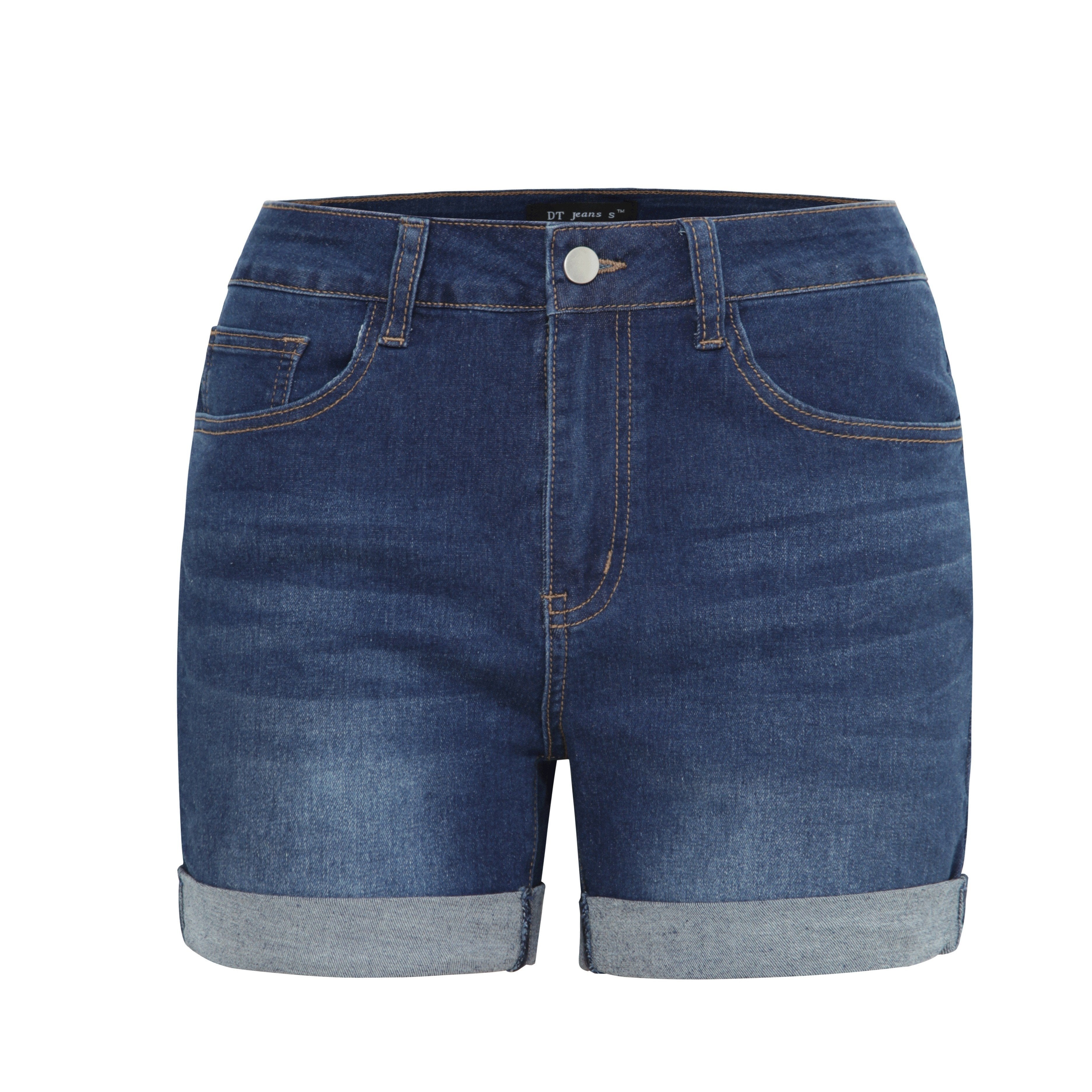 Women's Plus Size Denim Shorts Roll Up Hem Pockets Solid Wash