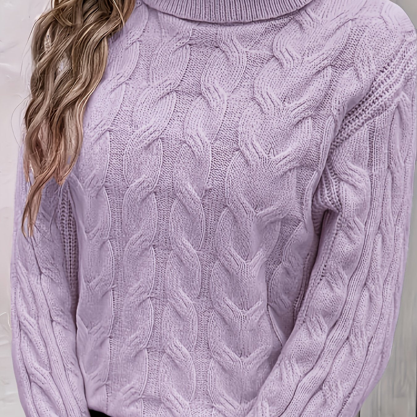 Plus Size Women's Cable Knit Sweater Turtleneck Long Sleeve Fall Winter