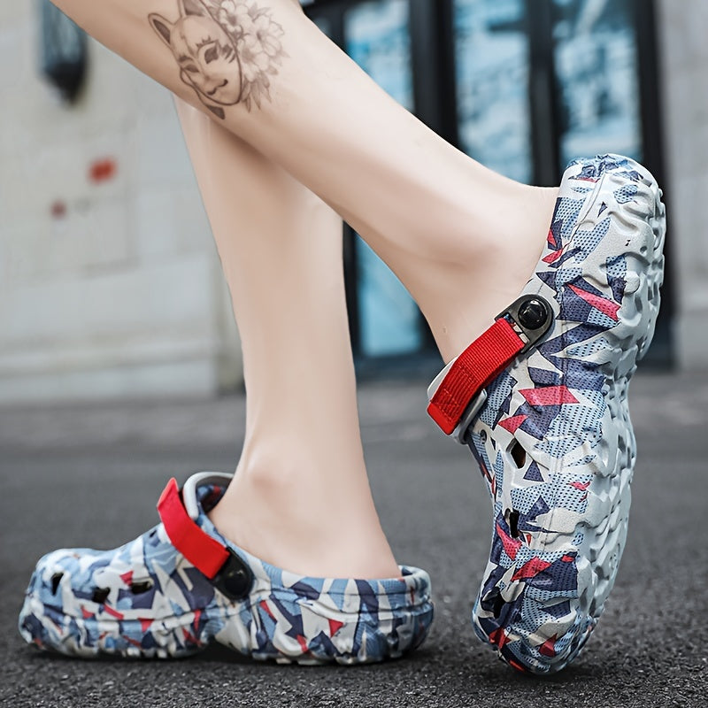 Men's Color Block Hollow Out Chunky EVA Clogs Casual Summer Slip-On Shoes