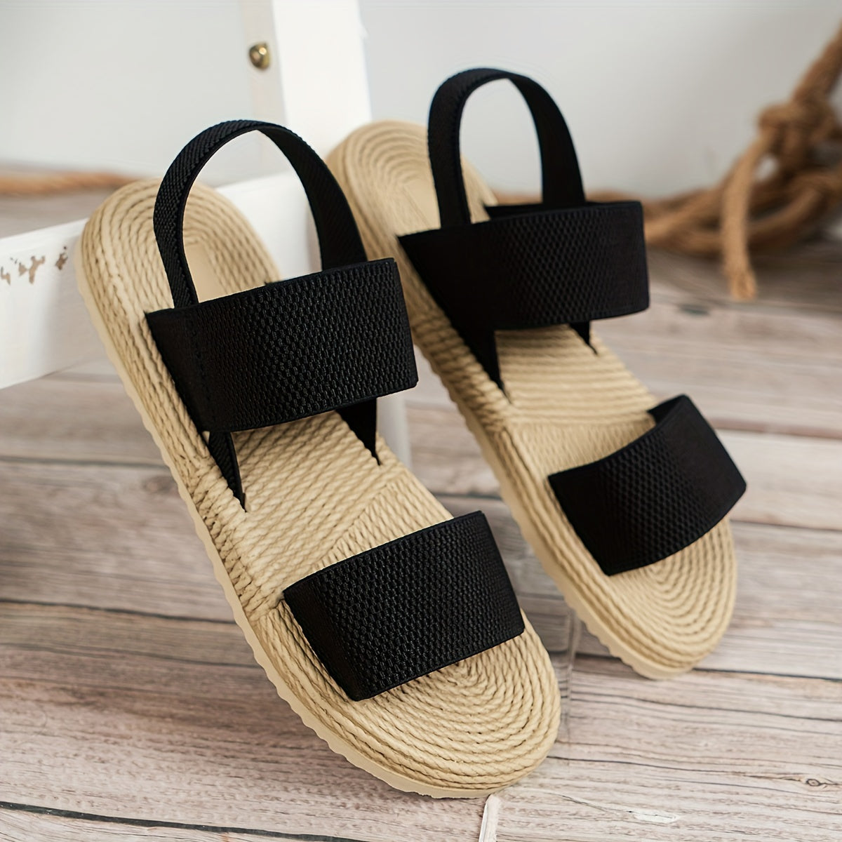 Women's Black Slip-On Sandals with Heel Strap for Indoor and Outdoor Use