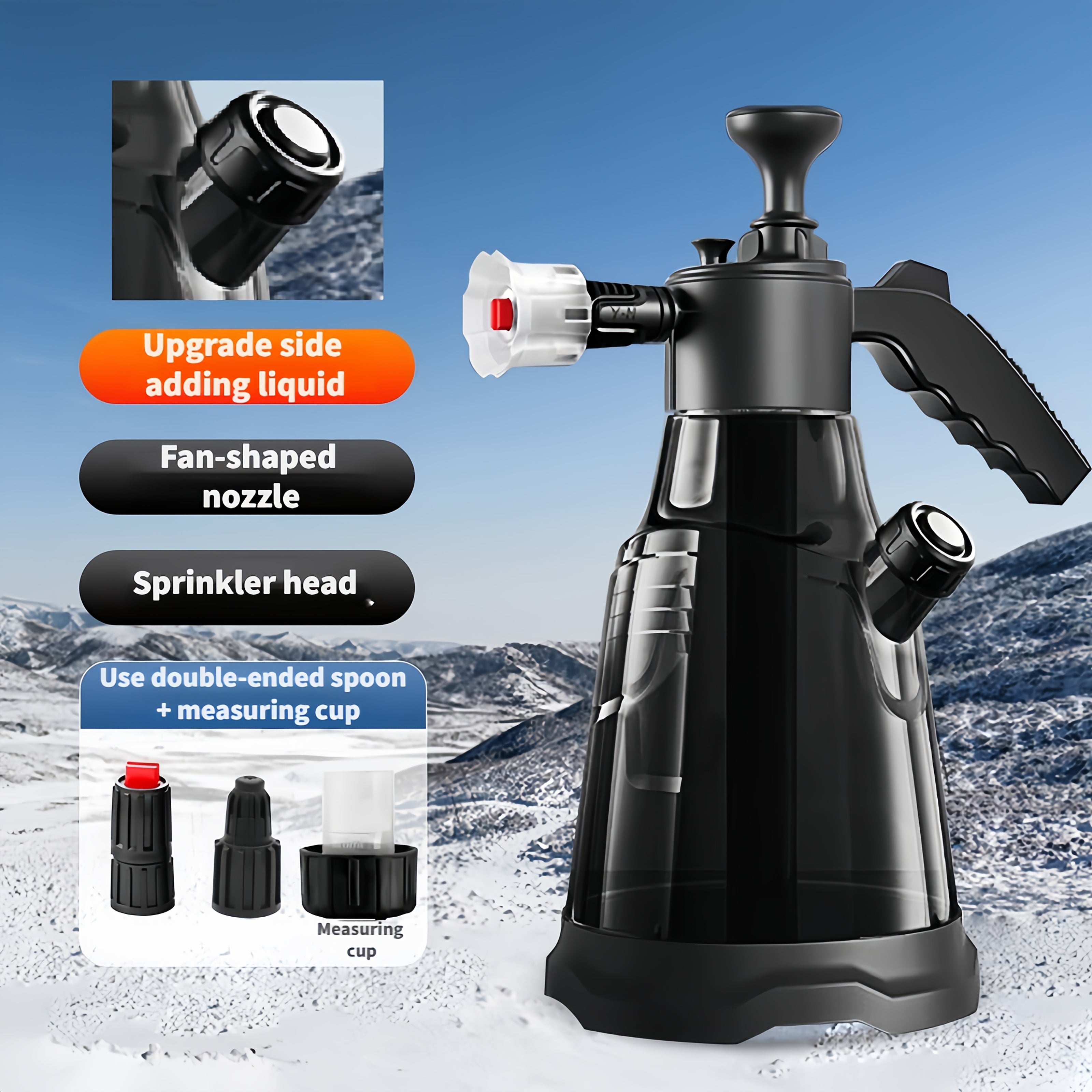 2.3L High Pressure Garden Sprayer with Foam and Water Spray Heads Handheld Car Wash Watering Can