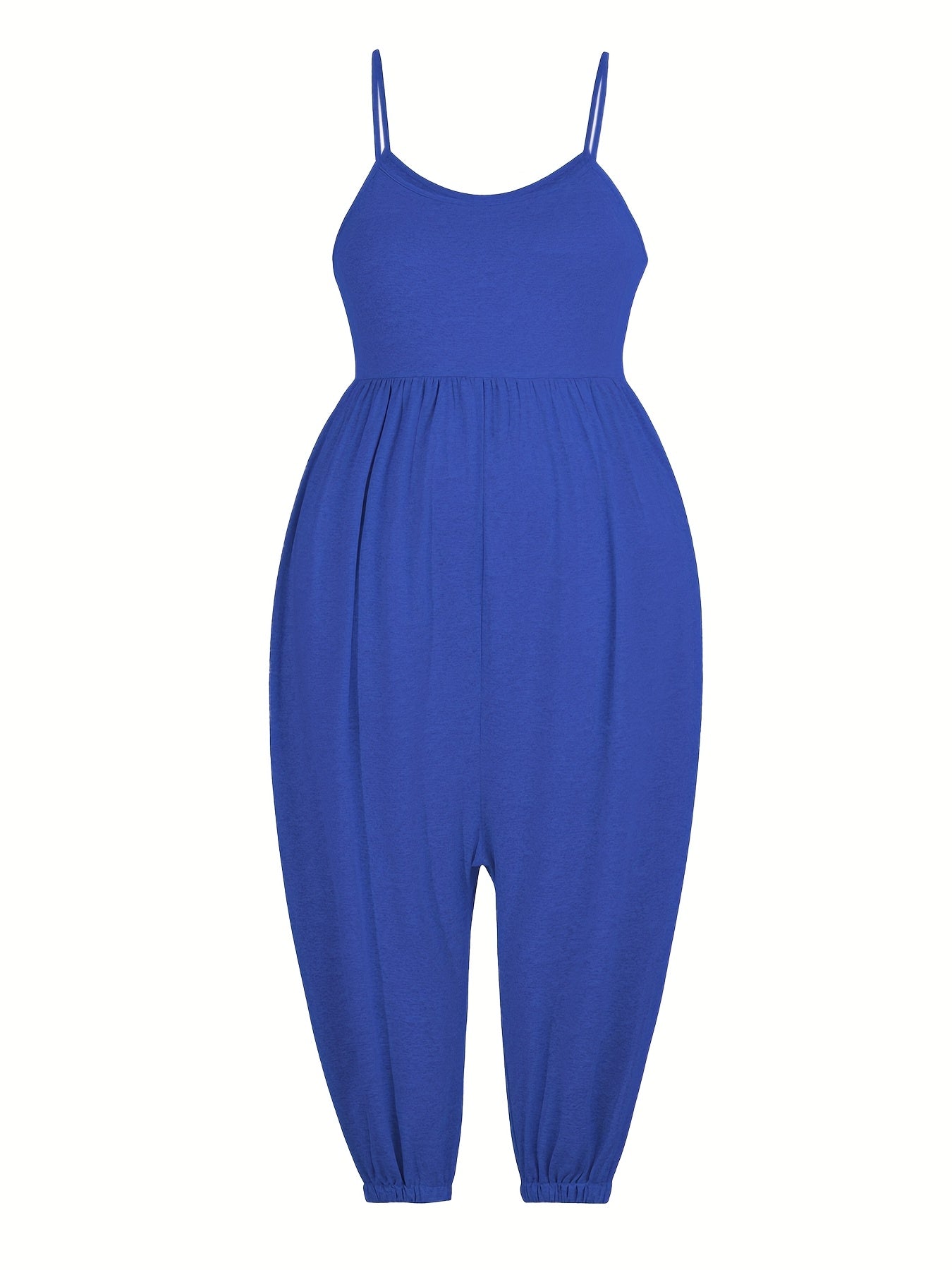 Women's Plus Size Green Sleeveless Jumpsuit with V-Neck and Wide Legs