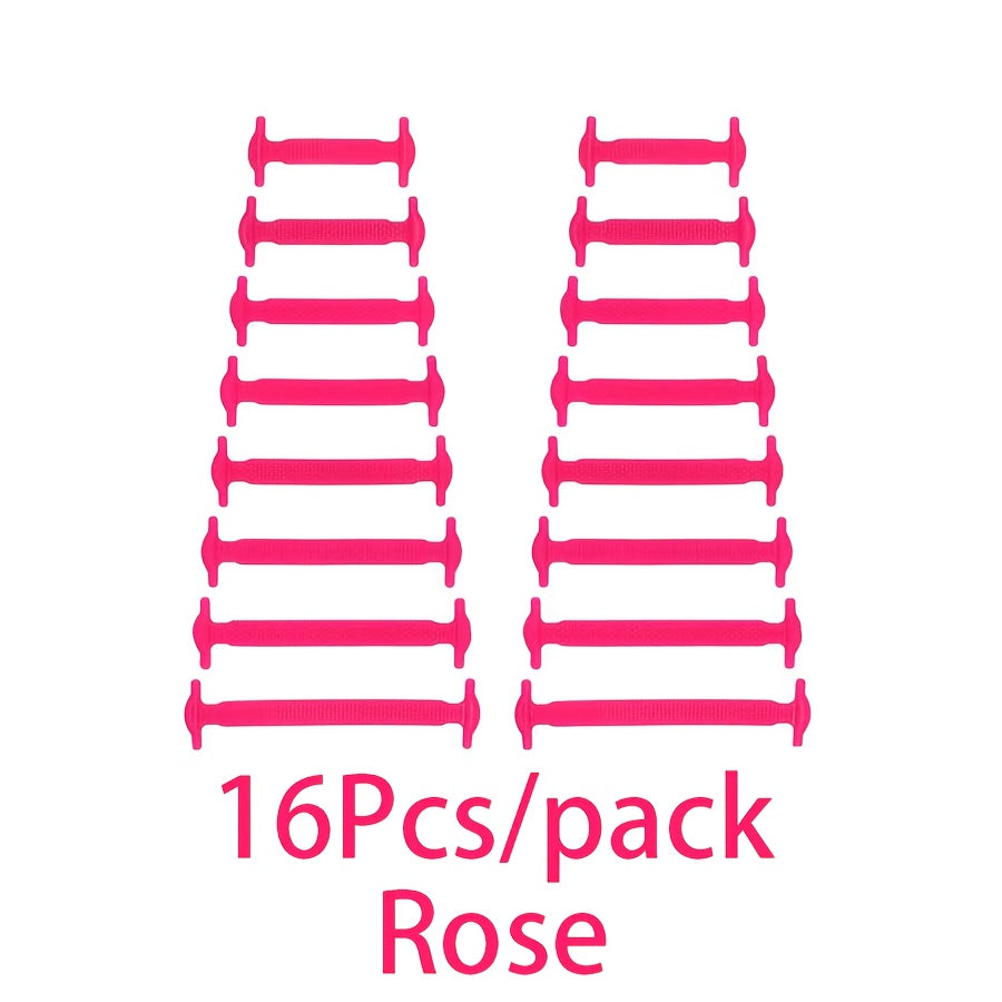 16-Pack Silicone No-Tie Shoelaces Waterproof Stain-Resistant Lightweight