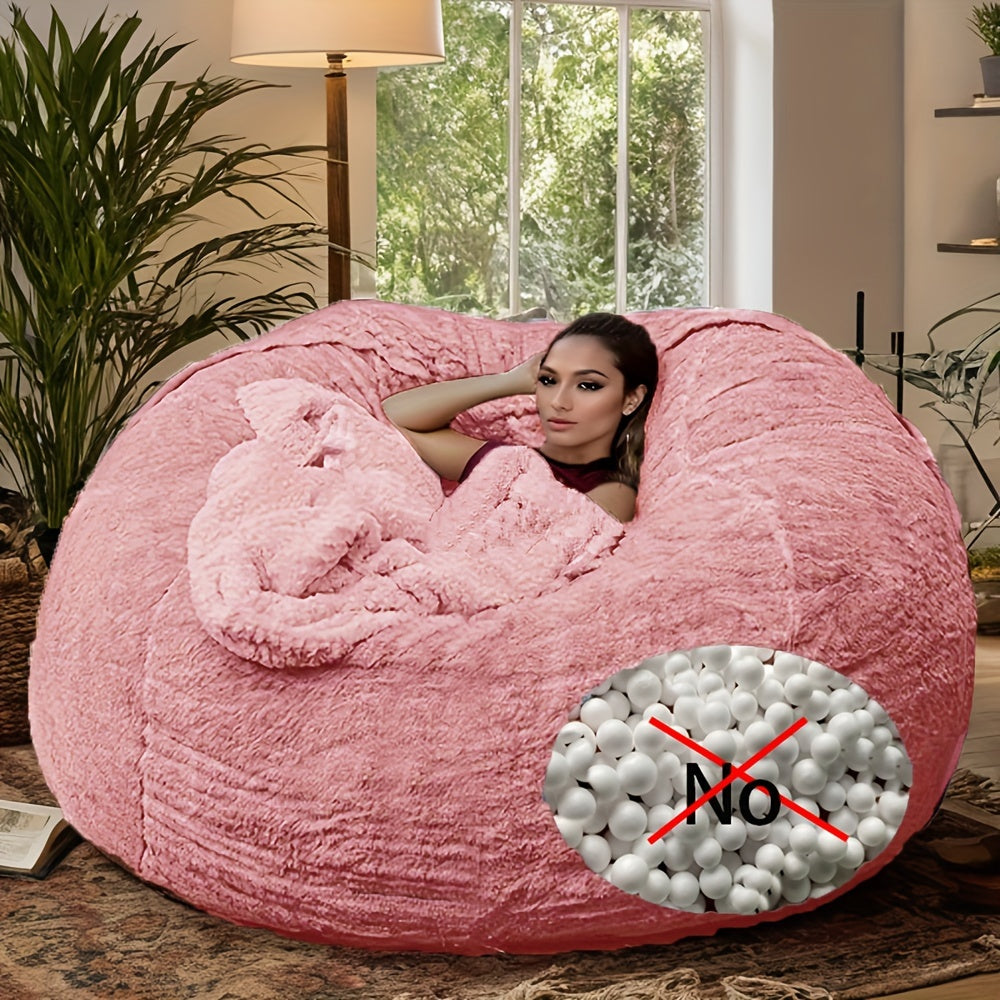 Black Plush Bean Bag Chair Cover Removable Zippered Slipcover for Living Room and Bedroom