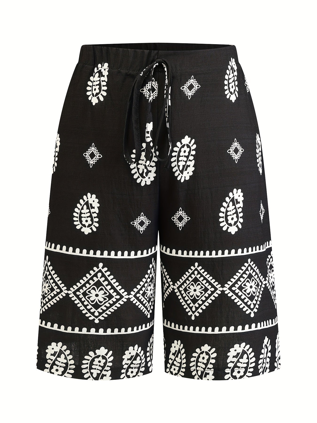 Шорты для женщин больших размеров с черно-белым геометрическим принтом, повседневные, средней длины