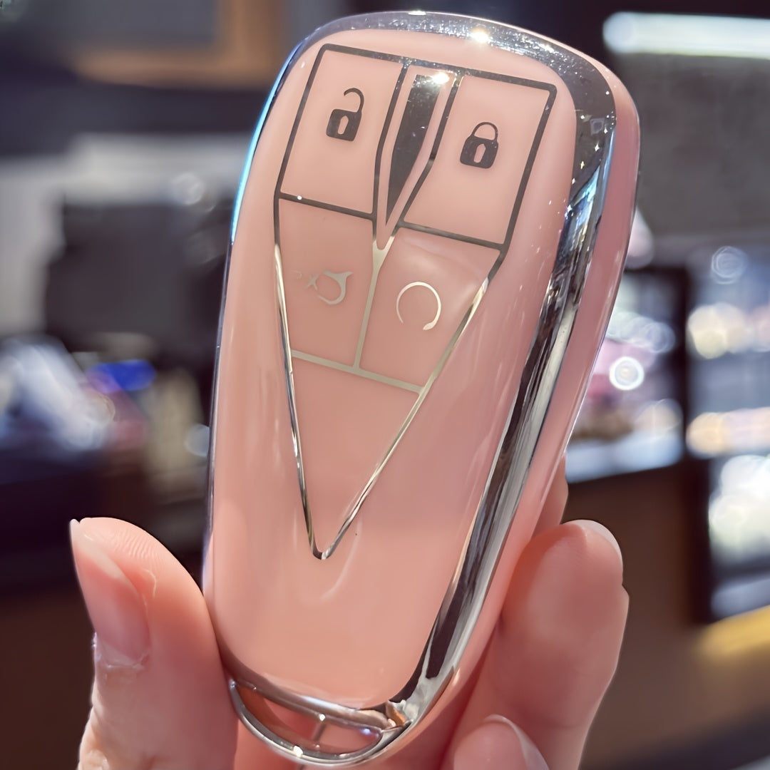 Universal Car Key Fob Cover TPU Protective Case Transparent Buttons Stylish White