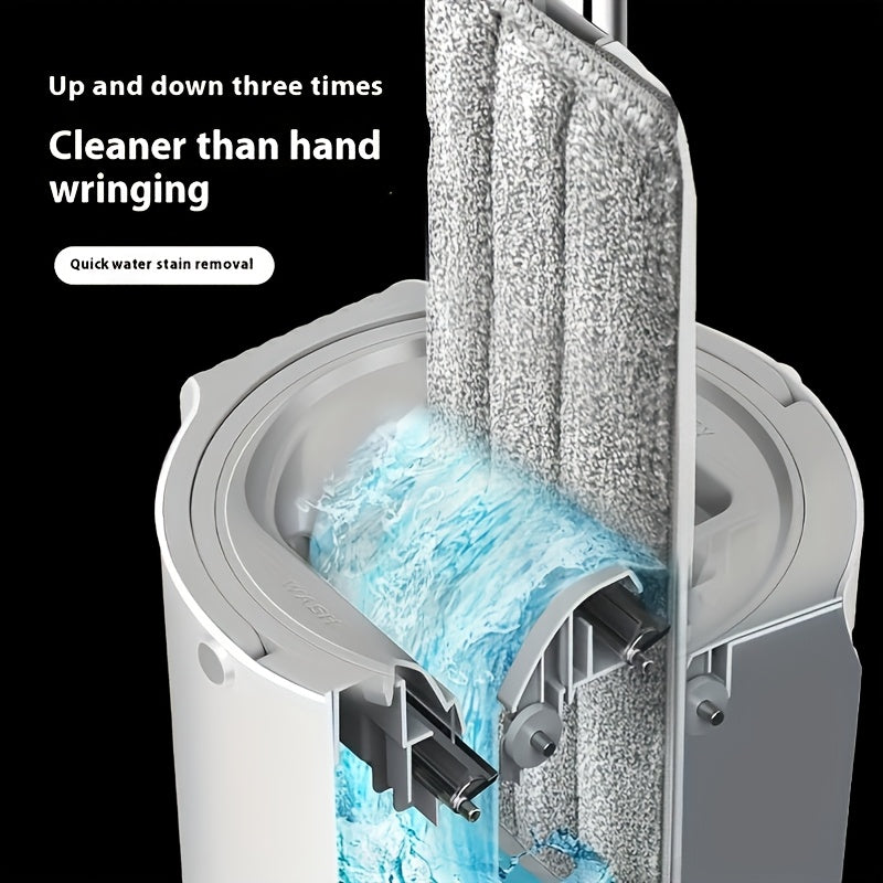 Hands-Free Mop and Bucket Set with Wringer, White, Includes 2 Reusable Cloths