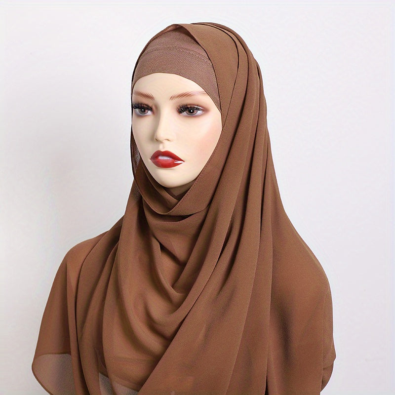 Pink and Gray Chiffon Hijab Scarf Set with Undercap Woven Polyester Stylish Headscarf for Women