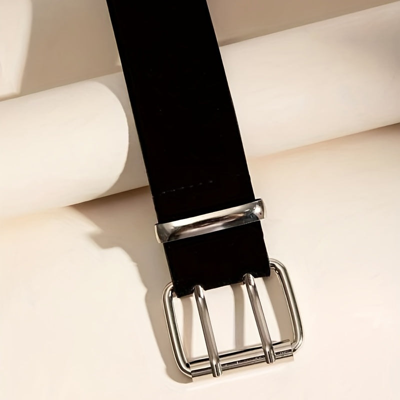 Black Punk Waist Belt with Double Pin Metal Buckle and PU Leather Strap