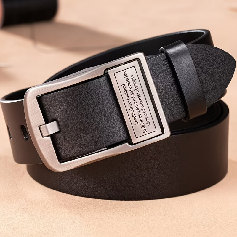 Men's Faux Leather Belt with Vintage Buckle for Business and Casual Wear Multiple Lengths