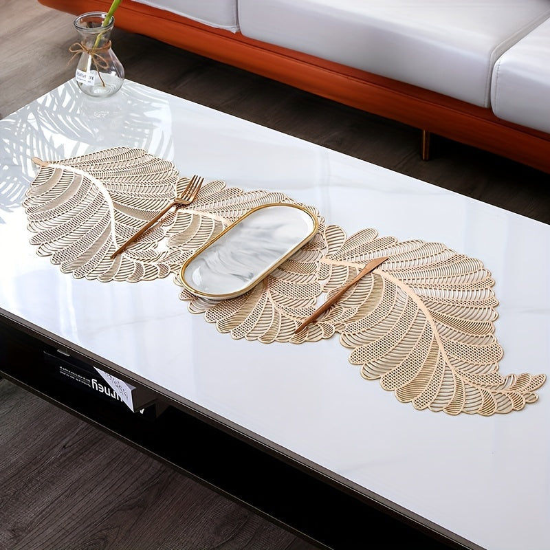 Gold Table Flag with PVC Leaf Design Heat-Resistant Anti-Slip for Coffee Tables 1 Piece