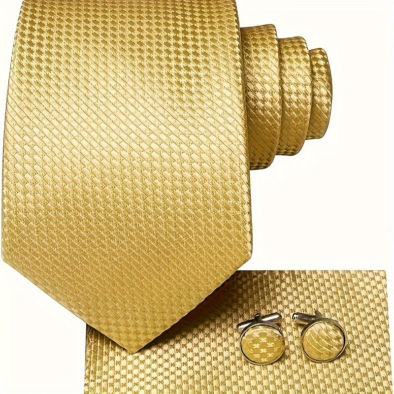 Men's Striped Necktie Set with Cufflinks and Pocket Square for Business and Parties
