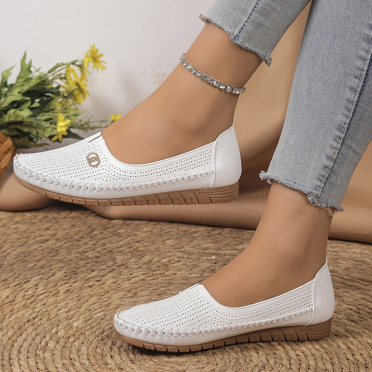 Women's Slip-On Flats Casual Comfort Synthetic Leather All-Season Shoes