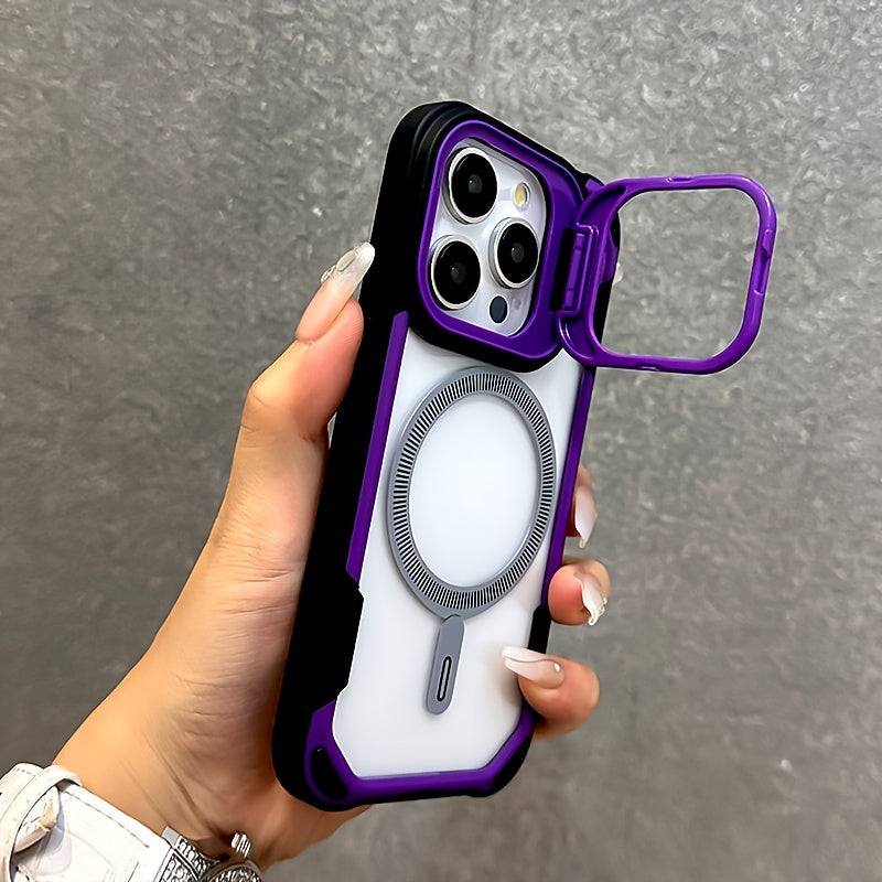 Transparent Shockproof Phone Case for iPhone with Magsafe and Camera Lens Stand