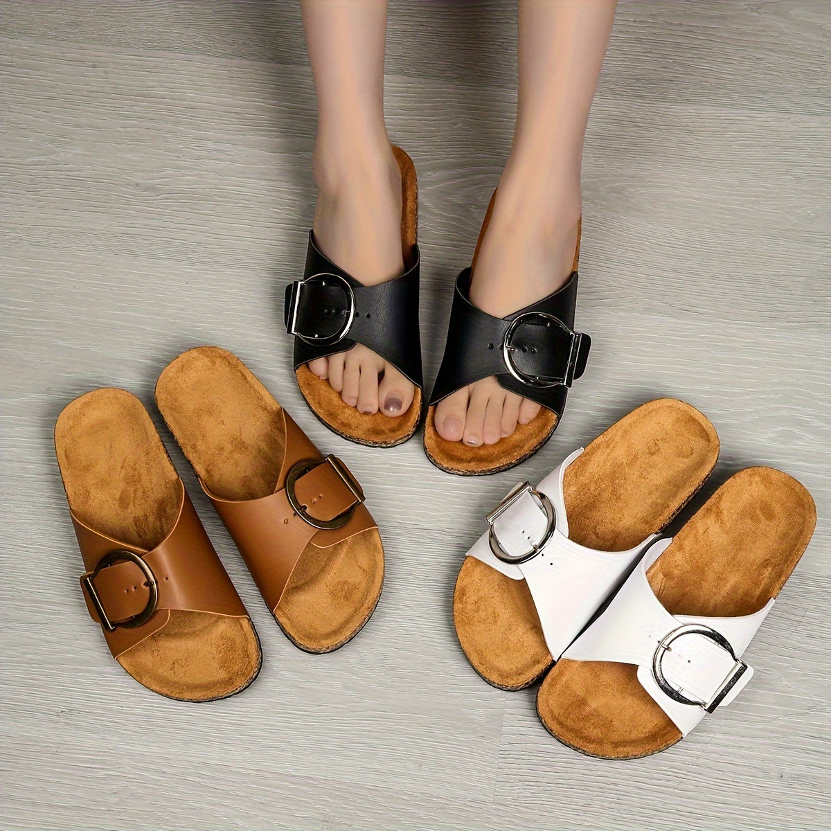 Women's Solid Color Casual Slides Lightweight Flat Buckle Summer Beach Non-slip