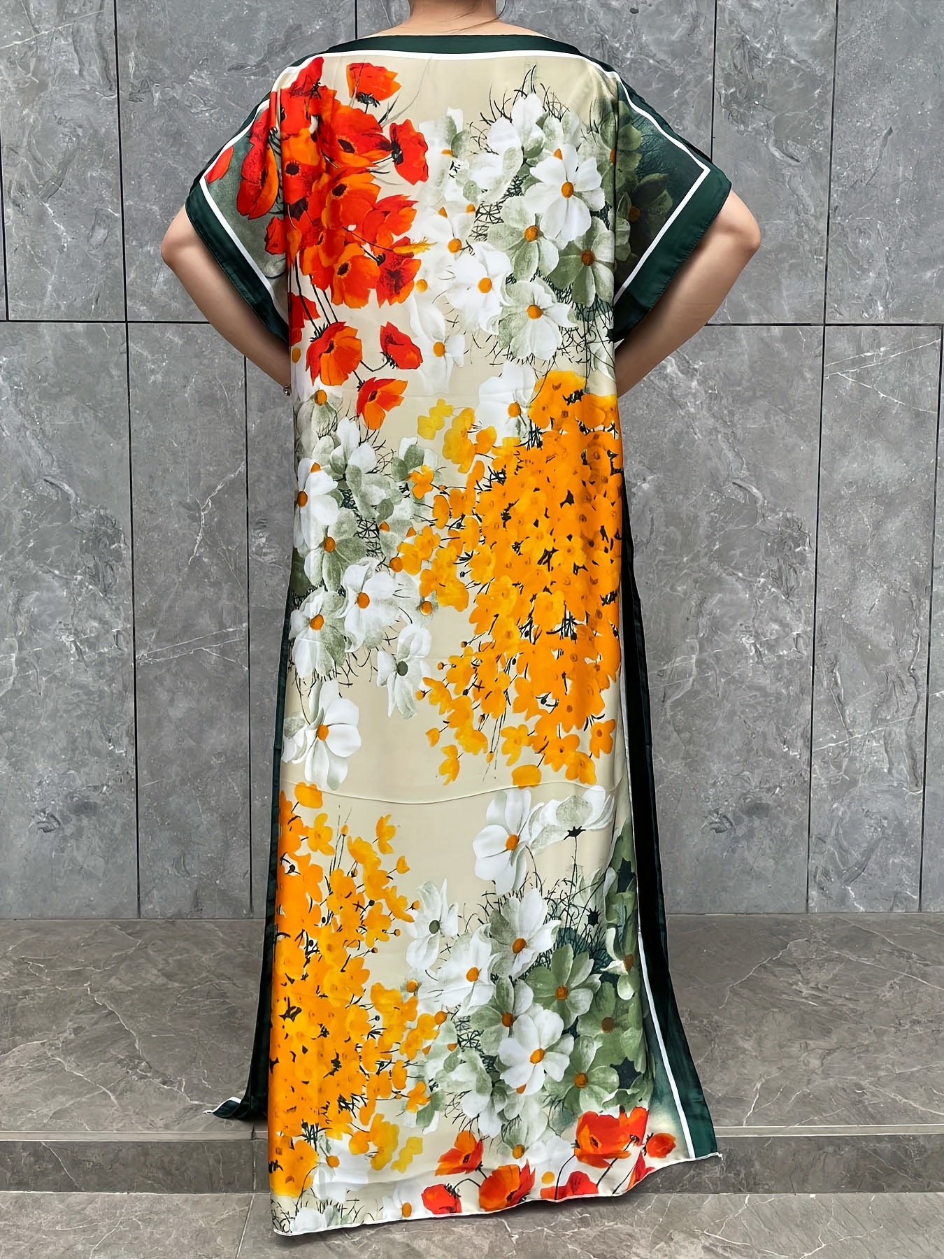 Плюс сайз женское макси платье-кафтан с цветочным принтом для лета, пляжное, повседневное