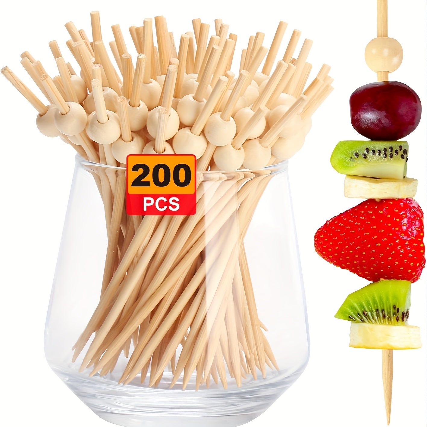 200 ta tabiiy yog'och kokteyl cho'plari - 11.94 sm dekorativ shishlar ichimliklar, taomlar va mevalar, sabzavotlar va charcuterie taxtalari kabi atıştırmalıklar uchun.