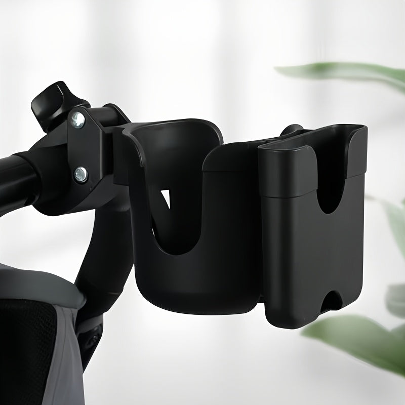 2-in-1 Bolalar aravachasi uchun stakan tutgichi, telefon o'rnatgichi, shisha uchun rack, bardoshli ABS, qora, ota-onalar uchun