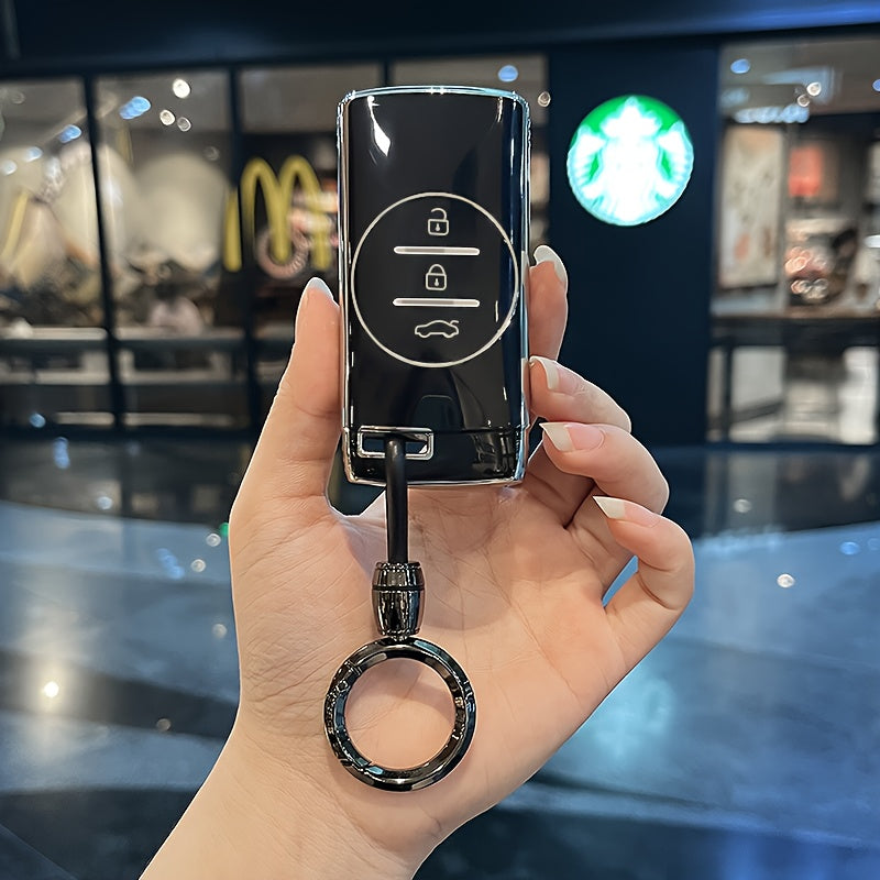 Car Remote Key Cover TPU Wallet Pink Diamond Woven Keychain