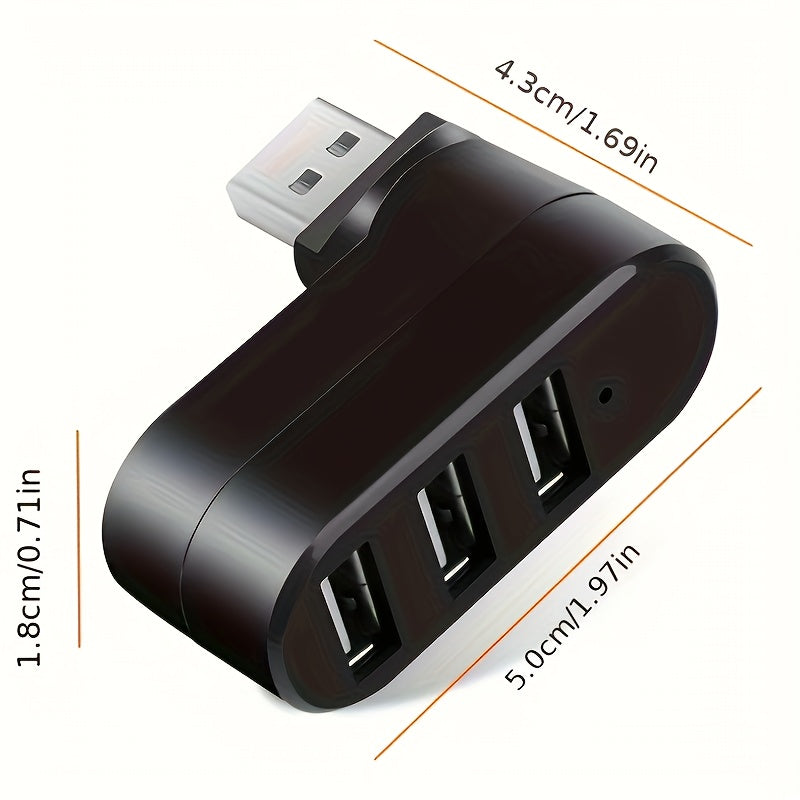 Mini USB Splitter Adapter with 3 Rotating Ports for Laptop and PC