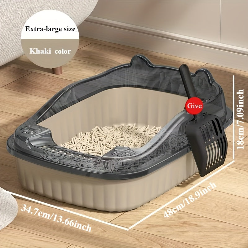 Large ABS Cat Litter Box with Splash Guard and Scoop in Multiple Colors