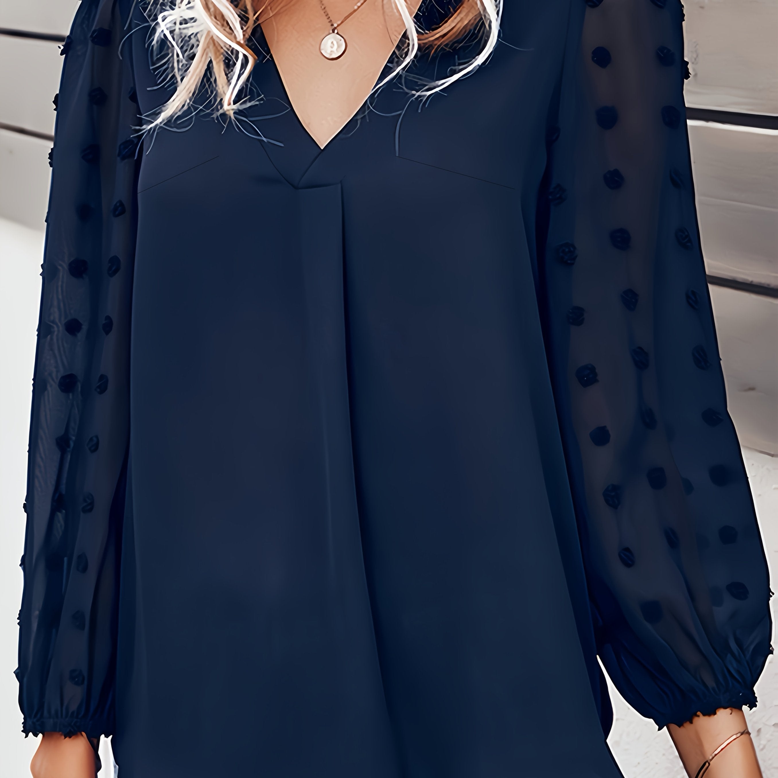 Plus Size Women's V-Neck Blouse Long Sleeve Yellow Casual Top