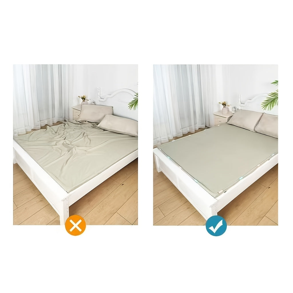 Set of 4 No-Pin Bed Sheet Grippers Anti-Slip Clips for Mattress Secure Hold Pink PP Material