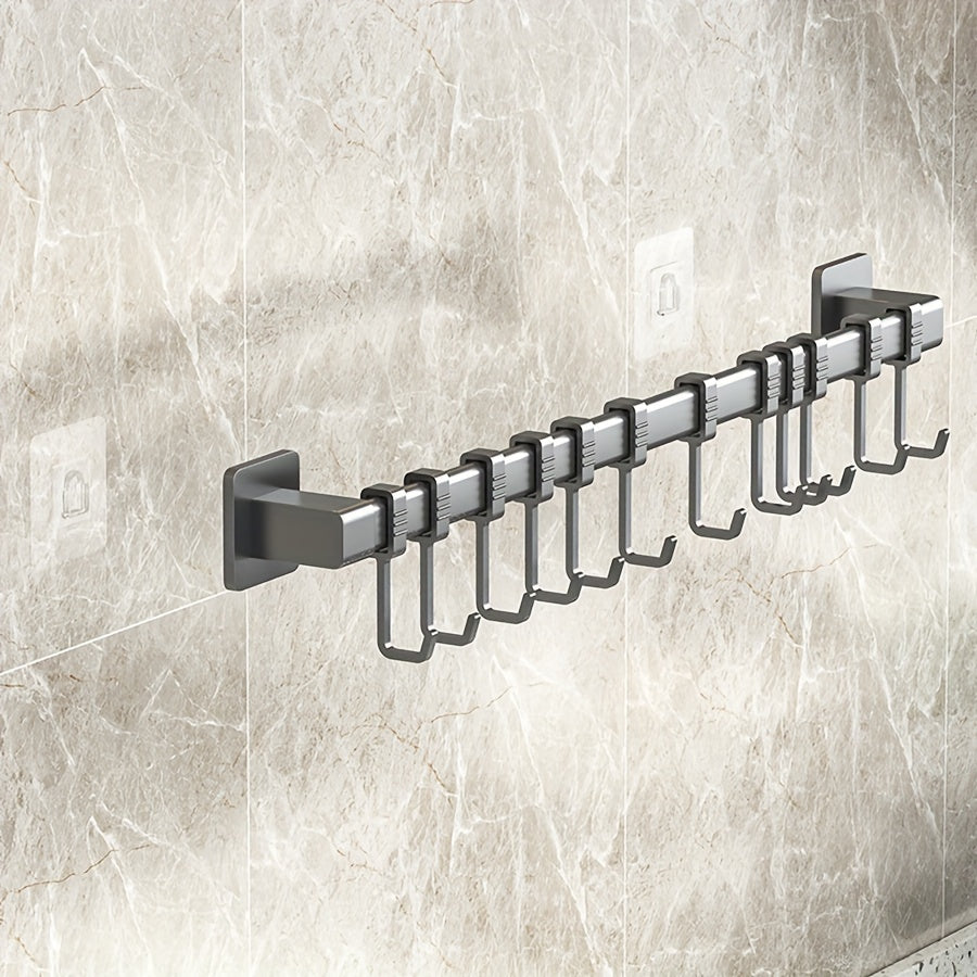 Kitchen Wall Mount Utensil Organizer Rack with Movable Hooks and Shelf