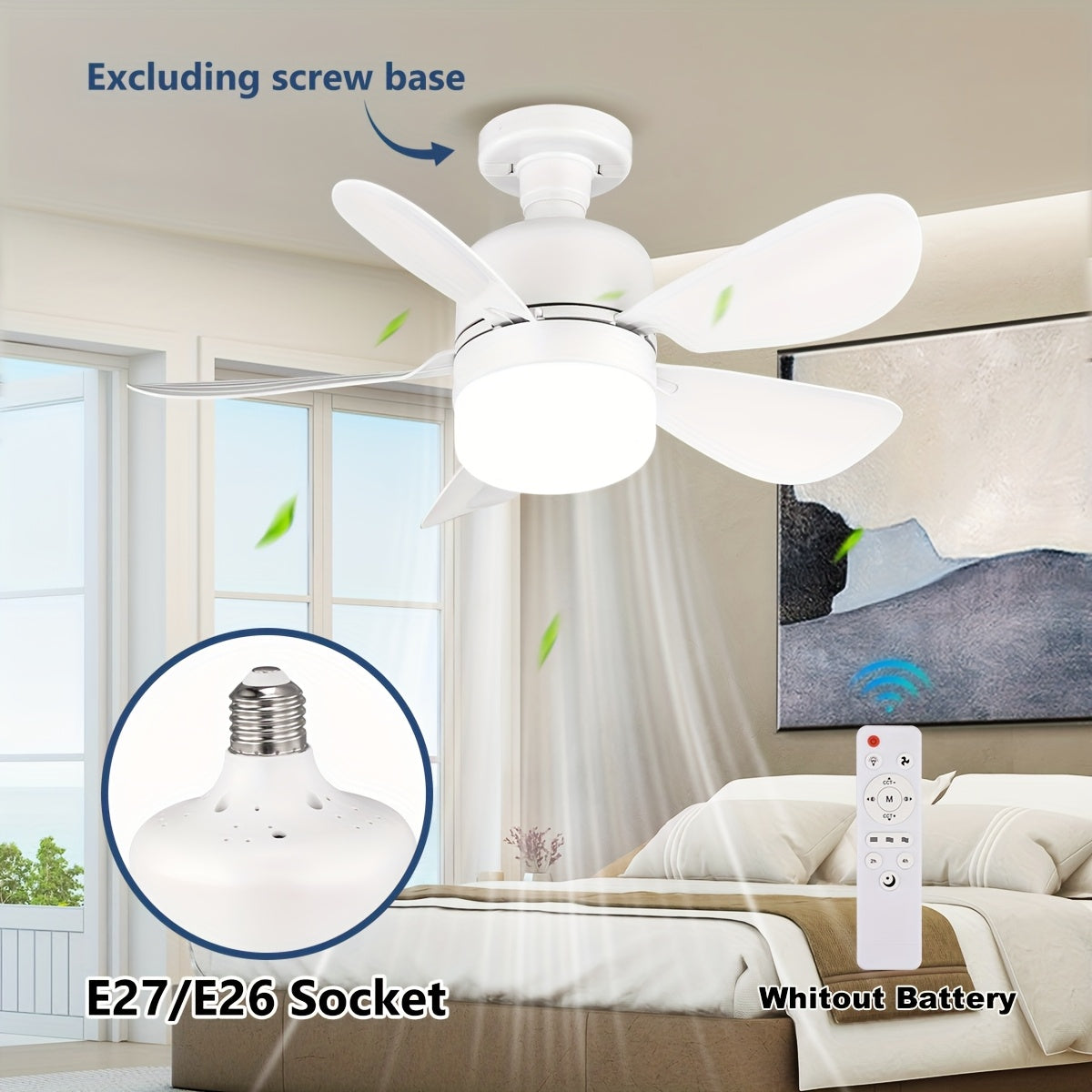 Masofadan boshqariladigan, sozlanadigan yoritish rejimlari va tezliklari bilan oson o'rnatiladigan oq smart fan chiroqlari, turli xonalar uchun ideal.