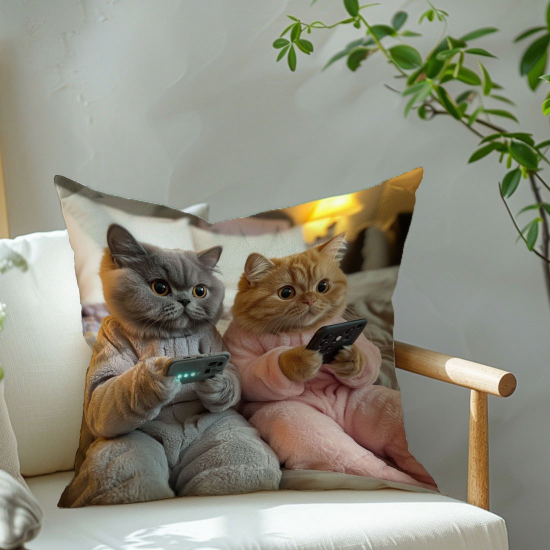 Cats Cushion Cover 45x45cm Peach Skin Velvet Single-Sided Print Sofa Pillow Case