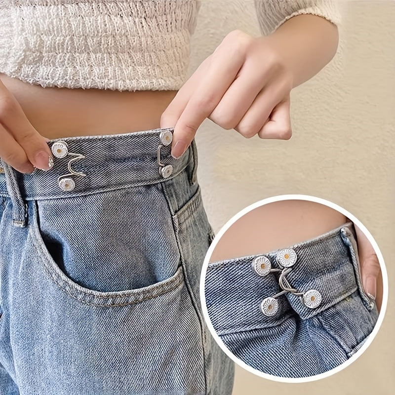 Set of 8 Denim Waistband Extenders with Metal Button Pins for Women’s Pants