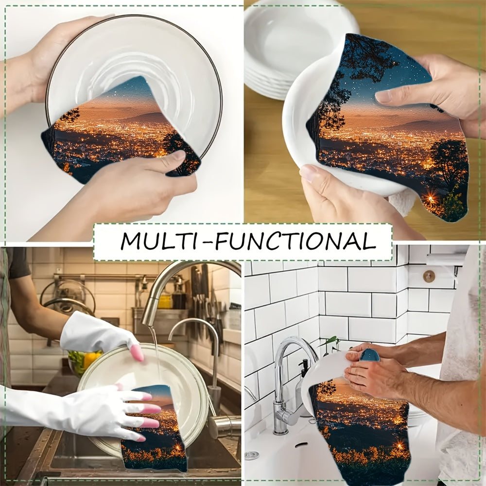 Coastal Style Kitchen Towels 40x60cm Absorbent Polyester Knit Hand Towels