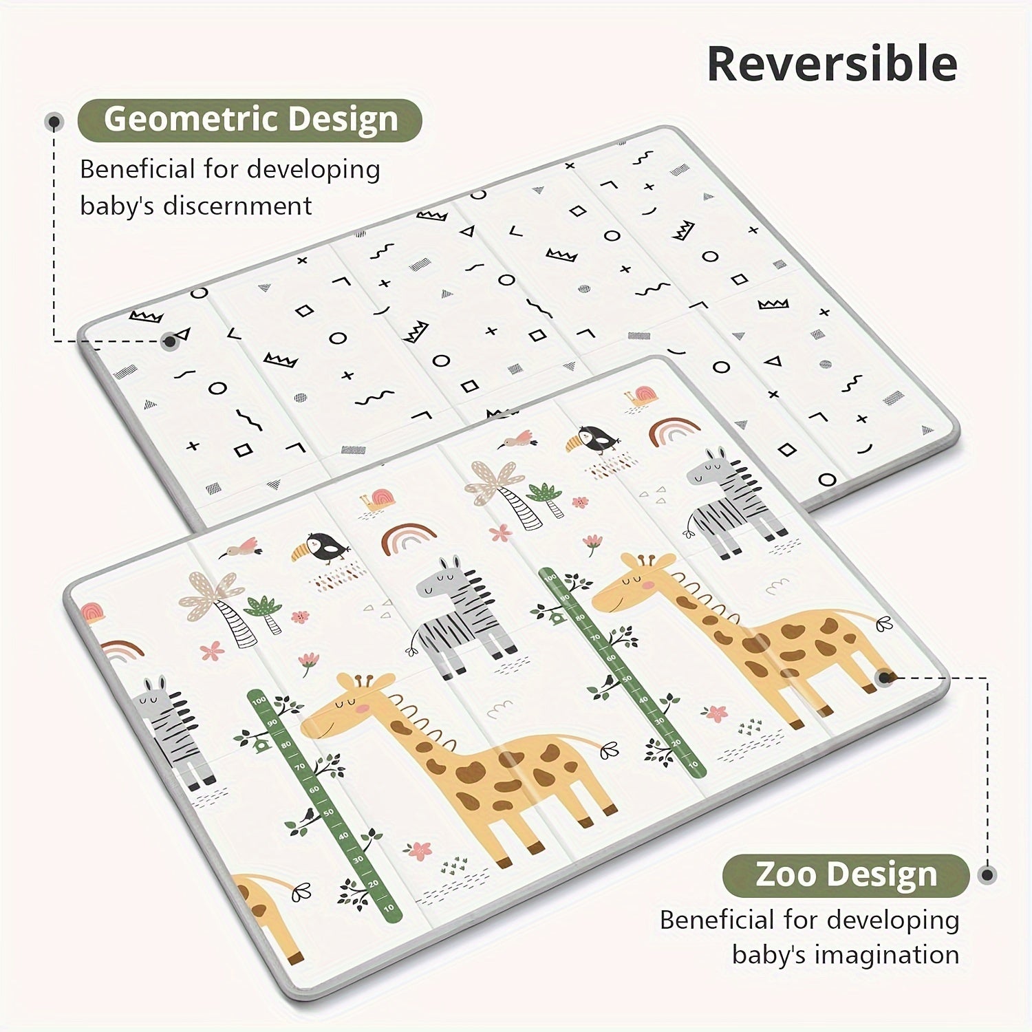 Reversible Giraffe and Geometric Play Mat for Toddlers 127cm Waterproof Foam