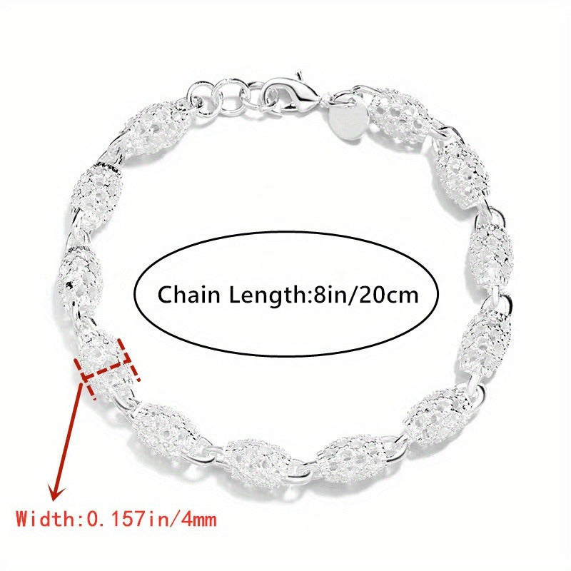 Sterling Silver Bead Bracelet for Women Classic Elegant Jewelry Gift Box Included