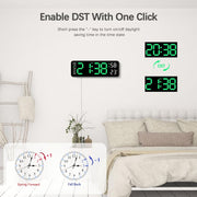 Large Digital Wall Clock with Dual Alarm Temperature Humidity Date Display
