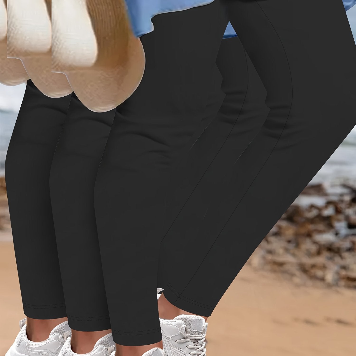 Plus Size Cropped Leggings Women High Stretch Polyester Solid Breathable 3-Pack