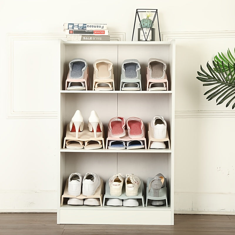 Floor-Mounted Double Layer Shoe Racks Set of 2 Multi-Color Plastic Organizer