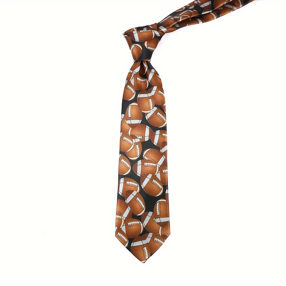 Silk-Like Printed Tie with Airplanes Planets Symbols Musical Notes Footballs for School Work Party