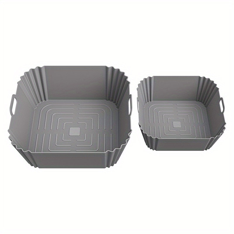 2pcs Silicone Baking Trays for Air Fryer Black Gray Reusable Non-Stick Pizza Chicken Fries
