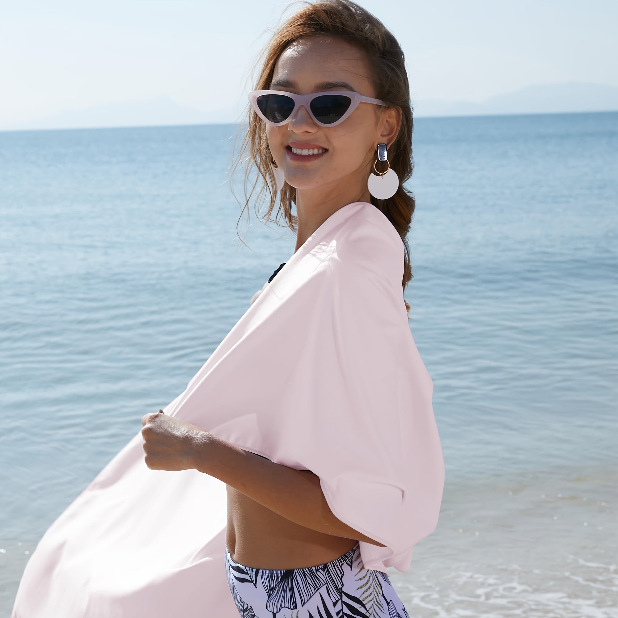 Microfiber Beach Towel with Pocket for Swimming Gym Yoga Outdoor Activities