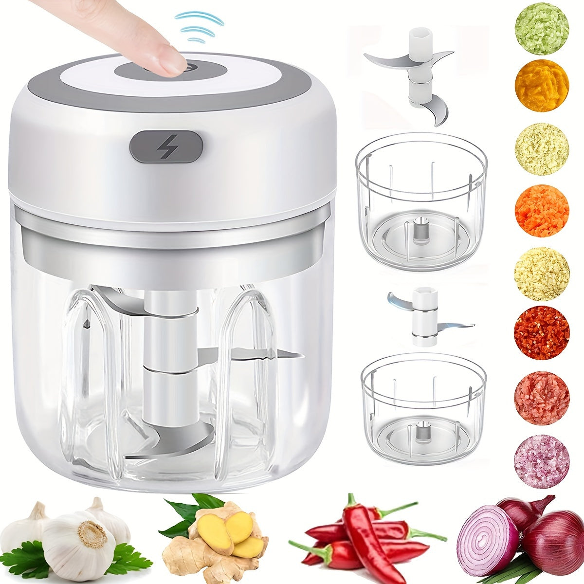 Mini Food Processor 250ml Wireless Green Chopper for Garlic Meat Vegetables Nuts